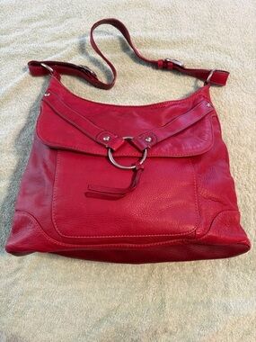 a.n.a Red Leather Hobo Shoulder Bag